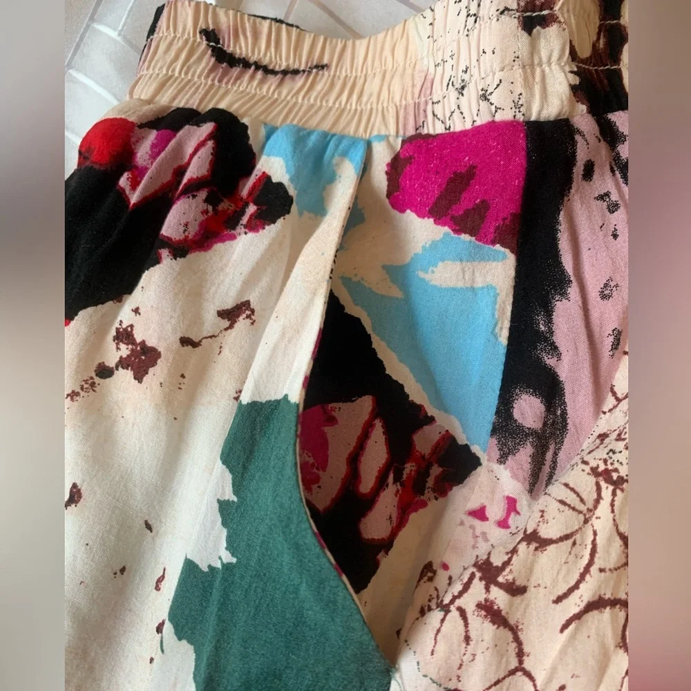 Funky unique artsy colorful mid length skirt elastic waist lined pop art print - Picture 4 of 12